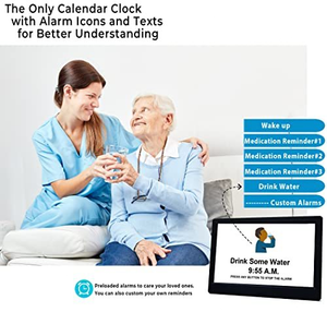 Horloge de bureau numérique électronique moderne en plastique de 10,1 pouces avec calendriers, alarme, fonction snooze, grand affichage et rappel de médicaments <span class=keywords><strong>pour</strong></span> personnes âgées - Product Image 4