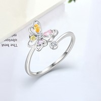 Ensemble de bijoux papillon tendance et mignon, argent sterling, zircon coloré, anneaux ouverts réglables, bijoux en argent S925 pour filles