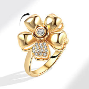 Adjustable Rotating Flower <b>Ring</b> Micro Insert Zircon Copper Gold Plated Tarnish Free <b>Stress</b> Relief Jewelry For Women - Product Image 1