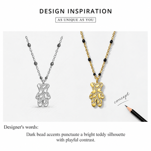 จี้หมีคริสตัลพร้อมสร้อยคอสแตนเลสชุบทอง 14K แบบสุญญากาศ ประดับด้วยลูกปัดสีดำ - Product Image 4