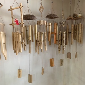 Carillons éoliens en <span class=keywords><strong>bambou</strong></span> et coquille de noix de coco naturelle, ornements de jardin de patio extérieur personnalisés, pendentif en bois et métal, boule d'art décorative pour la maison - Product Image 4