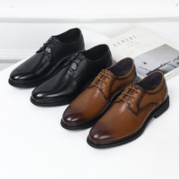 Chaussures derby à lacets marron, cuir véritable avec bout bruni dégradé, doublure en peau de porc, semelle intermédiaire et semelle extérieure en caoutchouc pour hommes