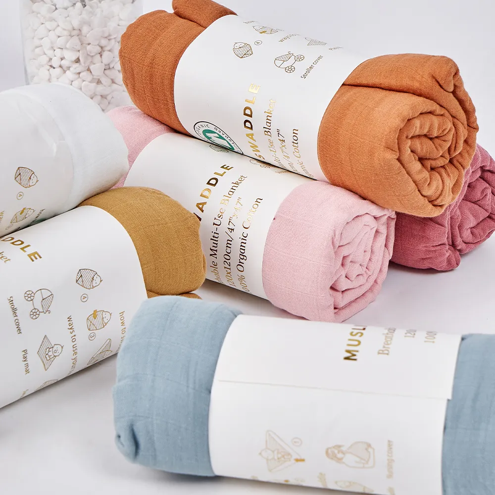 Wholesale Super Soft Muslin Baby Swaddle Bamboo Organic Cotton Nursery Swaddling Blankets 2 Layers Newborn Muslin Squares Diaper