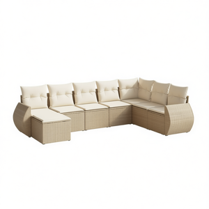 Ensemble de canapés de jardin modulaires en rotin PE beige, mobilier d'extérieur au design contemporain, coussins en mousse haute densité - Product Image 1