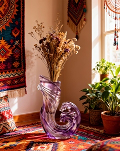 مزهرية كريستال ليولي على شكل موجة المحيط البنفسجية، ديكور فاخر لغرفة المعيشة يجلب الطاقة والثروة والإلهام - Product Image 6