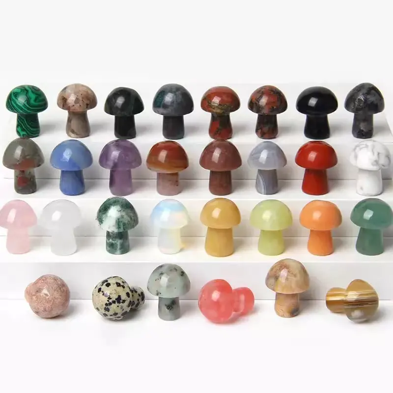 Mini champignons pierres naturelles de guérison, cristaux faits à la main, 6 pièces, blocs en Agate, champignons, matériaux multiples, idée cadeau