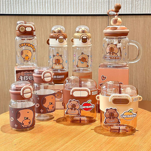 Nouvelle tasse à eau en verre Capibala Cartoon, design élégant, unisexe, portable, pratique, avec paille, double ouverture, grande capacité, mug de voyage - Product Image 2