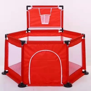 Baby Playpen Blue Fabric Indoor Safety Fence With Basketball Hoop For Infant Toddler Crawling And Walking - Product Image 2