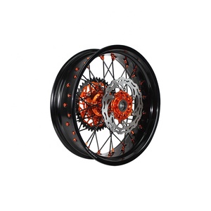 Jeu de roues à rayons noirs avec moyeu orange usiné CNC, compatible avec EXC 2010, moto tout-terrain, en alliage d'aluminium, avant et arrière, pièces de rechange pour moto - Product Image 4