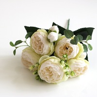 Bouquet de 5 mini pivoines artificielles en soie de style coréen ; Décoration d'intérieur standardisée, accessoires de mariage et de photographie