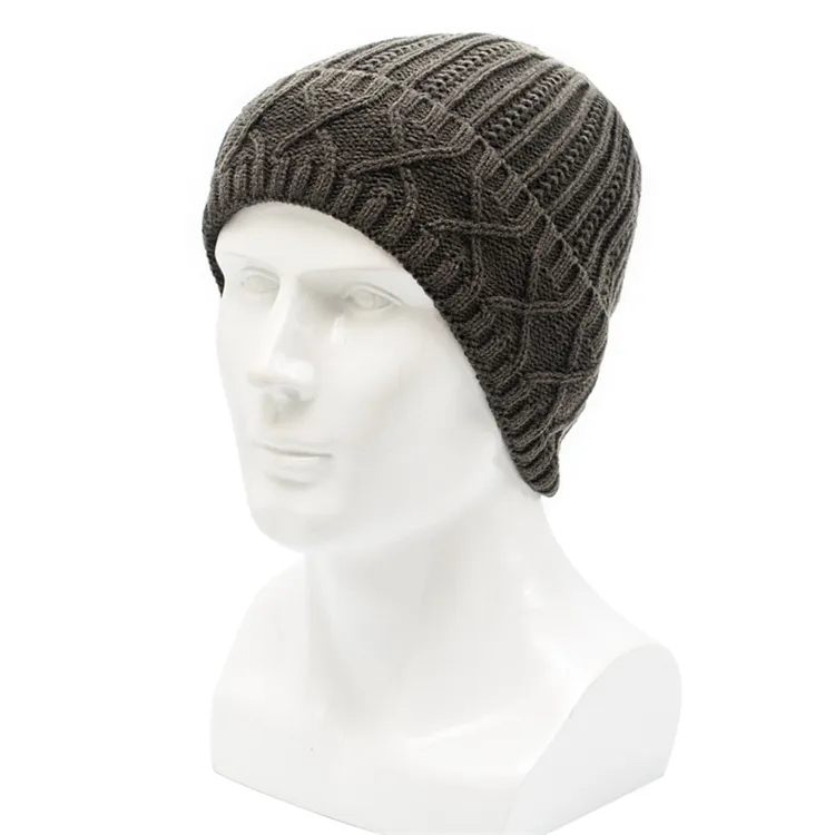 New winter plush knitting hat jacquard monochrome thickened flanging wool hat Northeast cold proof warm man's hat