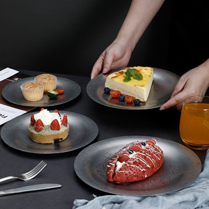 Retro Style Classic <strong>Dessert</strong> Plate Stainless Steel Coffee <strong>Tray</strong> for Afternoon Tea for Kitchen Party Serving Cake Dish - Product Image 1