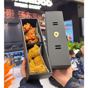 Caja deslizante rectangular de cartón personalizada para llevar, con separador, para pollo frito coreano, contenedor de comida rápida. - Product Image 1