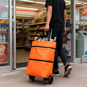 Chariot de courses pliable – 2-en-1 à tirer à la main et en sac à dos, chariot pliable avec roues – Imperméable, chariot d'épicerie portable pour H - Product Image 6