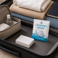 Feuilles de lessive de voyage sans agents blanchissants optiques, testées dermatologiquement