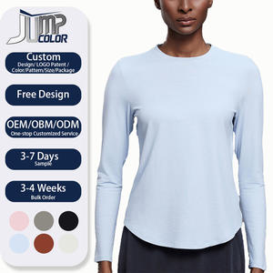 Tiaose kaus Yoga serbaguna wanita, pakaian lengan panjang longgar leher bulat, atasan olahraga kebugaran kasual musim gugur - Product Image 1