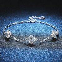 WZ015 Vvs Plaqué Platine 925 Bracelet En Argent Sterling Moissanite Mariage Fiançailles Trèfle À Quatre Feuilles Bracelet Moissanite
