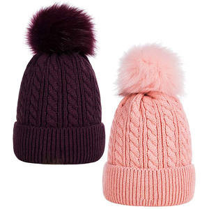 Bonnet d'hiver tricoté <span class=keywords><strong>en</strong></span> acrylique chaud de haute qualité avec pompon <span class=keywords><strong>en</strong></span> <span class=keywords><strong>fausse</strong></span> <span class=keywords><strong>fourrure</strong></span> - Product Image 1