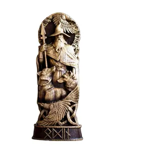 도매 맞춤형 수지 토르 해머 바이킹 북유럽 신화 천둥의 신 동상 청동 색 절묘한 바이킹 조각