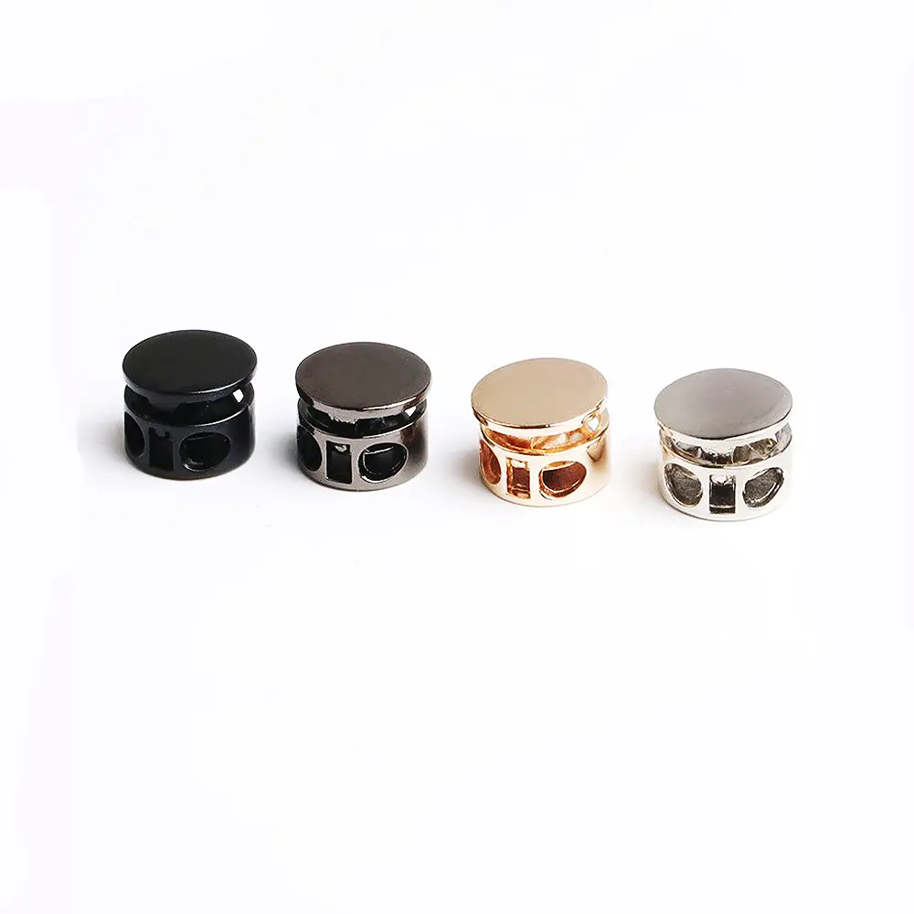 High Quality gold plating 2 hole round metal spring cord stopper cord lock for drawstring