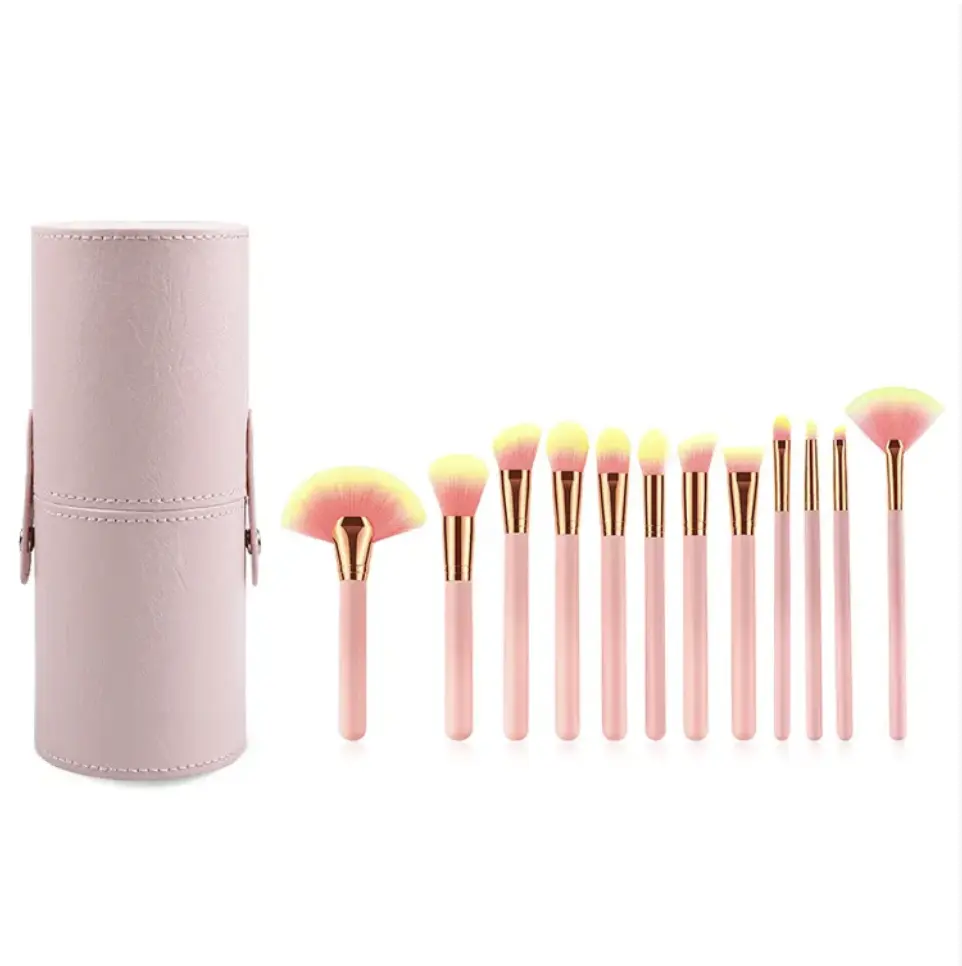 Professionelle Mode hochwertiges Make-Up-Pinsel-Set individuelles Logo 12 Stück rosa Eigenmarken-Kosmetik mit Eimer und Anleitung