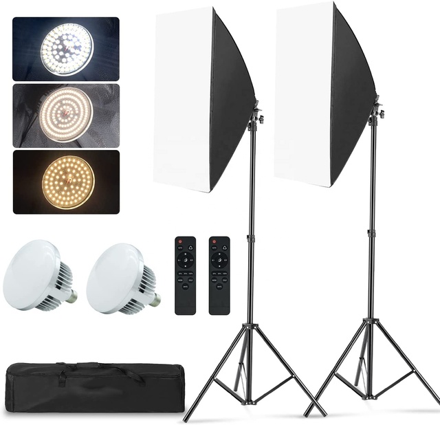 2-packed Led Bulb with Remote Light Box Lighting Kit Photography Studio Softbox Soft Box for Film Model Portraits Shooting