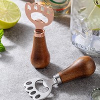 Ouvre-bouteille vertical en bois d'acacia, acier inoxydable rose gold, logo personnalisé, ouvre-bouteille pour cadeaux de mariage et cadeaux promotionnels