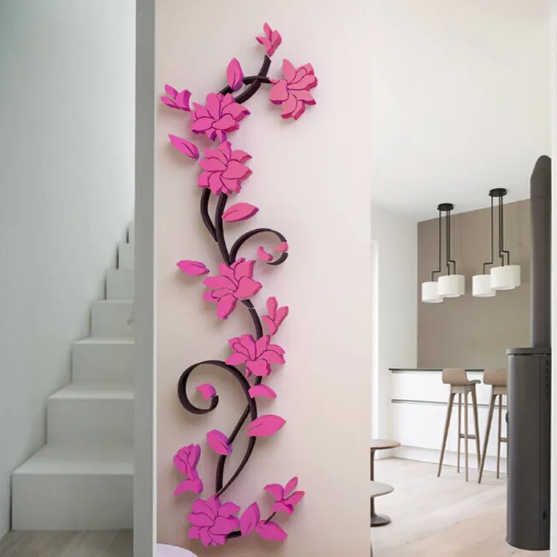 3D Stereoscopic Wall Sticker Quotes Acrylic Joy Flower Vine Wall Decals Room TV Background Decoration Wall Stickers Home Decor