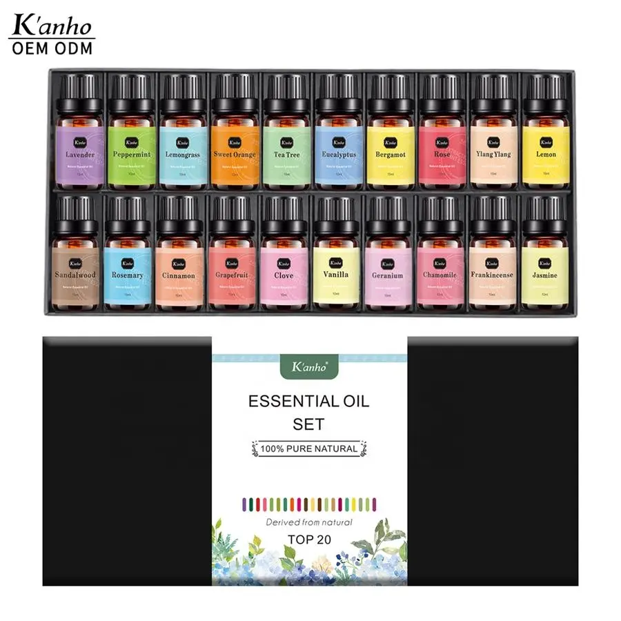 Kanho top 20 100% Pure Natural ylang ylang essential oil Tea Tree Essential Oil Set 20/10ml Aromatherapy Diffuser Set
