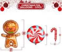 Ensemble de ballons en aluminium Bonhomme en pain d'épices, ballons sucettes canne à sucre pour décorations de fond de maison pour fêtes de Noël et de fin d'année