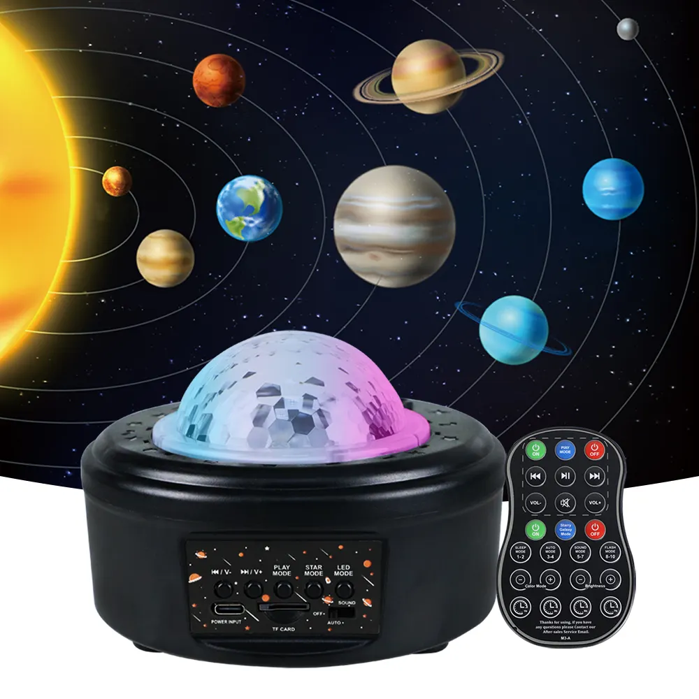 Proyector de música estrellada creativa para niños, lámpara de proyección planetaria con 10 vívidas, altavoz inalámbrico, compatible con tarjeta TF, regalo de vacaciones