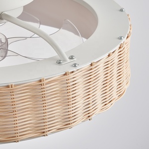 Nordique LED ventilateur de plafond moderne télécommande intelligente bambou tissé <span class=keywords><strong>abat</strong></span>-<span class=keywords><strong>jour</strong></span> trois couleurs gradation application Mobile pour décor de chambre - Product Image 4
