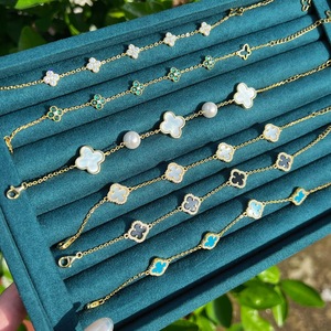Wholesale Manufacturer 5A CZ S925 <strong>Silver</strong> Jewelry Set Onyx Emerald Link Chain <strong>Bracelet</strong> Femms Four Leaf Clover <strong>Bracelets</strong> Women <strong>Man</strong> - Product Image 4