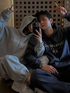 Haute qualité 100% coton sweats à capuche surdimensionnés Style Streetwear poids lourd bulle impression coupe ample XS taille poche conception Couples - Product Image 6