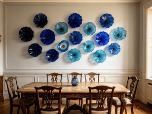 Assiette murale en verre de Murano bleu de luxe, motif floral, 100 % faite à la main, décoration artistique traditionnelle pour la maison, <span class=keywords><strong>salon</strong></span> - Product Image 3