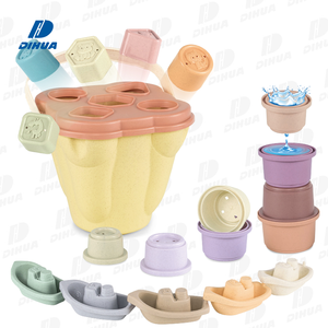 Juego de 19 piezas de juguetes de baño educativos para niños tazas apilables de paja de <span class=keywords><strong>trigo</strong></span> bloques de clasificación para reconocimiento de color habilidades motoras finas - Product Image 1