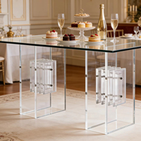 Table de salle à manger en acrylique transparent, forme carrée, design luxueux, classique, contemporain, moderne, meubles en verre trempé pour la maison