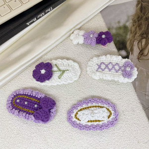 MIO Fashion Purple Series Pinzas para el cabello hechas a mano con lazo lindo Pinzas para el cabello con perlas Horquillas de flores de ganchillo para niñas - Product Image 2