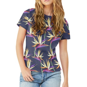 Vêtements de beauté urbaine personnalisé coloré oiseau fleur mode imprime décontracté respirant femmes <span class=keywords><strong>col</strong></span> <span class=keywords><strong>rond</strong></span> T-<span class=keywords><strong>Shirt</strong></span> imprimé sur demande - Product Image 4