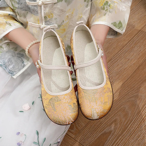 Chaussures plates Mary Jane en jacquard chinois pour femme, dessus en tissu, semelle souple en caoutchouc, style Hanfu, pour le quotidien, le travail, l'automne - Product Image 3