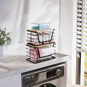2 Pack <b>Storage</b> Stackable <b>Kitchen</b> Organizers with Bamboo Top Wall Mount Large Trash Bag Holder and Standard Garbage Bag Dispenser - Product Image 6