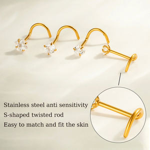 HENGSEN Gros 20G Torsade en S Acier Inoxydable 3mm Rond Carré Cœur Étoile Diamant Faux <span class=keywords><strong>Piercing</strong></span> de Nez pour Femmes Bijoux de <span class=keywords><strong>Piercing</strong></span> Nasal - Product Image 3