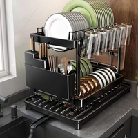 Support de rangement de cuisine en métal à 2 niveaux Offre Spéciale Organisation de l'évier de comptoir Égouttoir de séchage de vaisselle avec étagère murale Rangement de pots