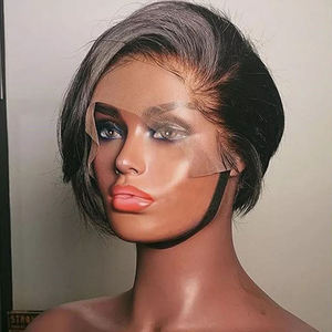 Wig rambut manusia bob pendek lurus tanpa lem, belahan samping, wig bob halus, warna hitam alami, rambut depan sudah dirapikan, wig rambut pendek natural - Product Image 4