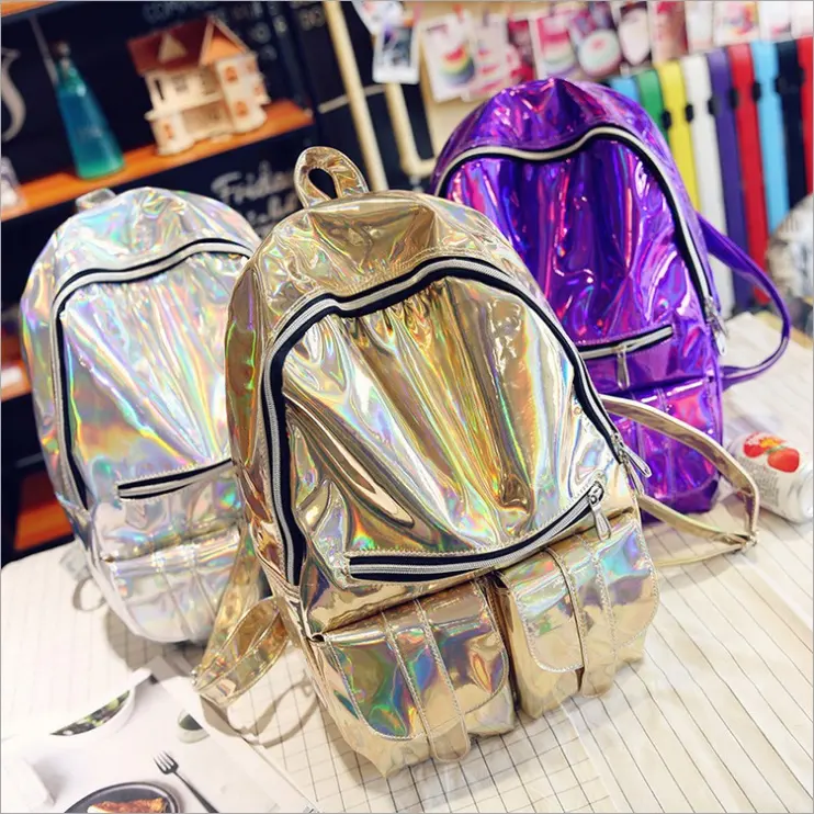 2019 ล่าสุดแฟชั่นที่กำหนดเองผู้หญิง Daypack Glitter CLEAR เลเซอร์ PVC โฮโลแกรมโฮโลแกรมกระเป๋าเป้สะพายหลังโรงเรียนกระเป๋าสำหรับวัยรุ่น