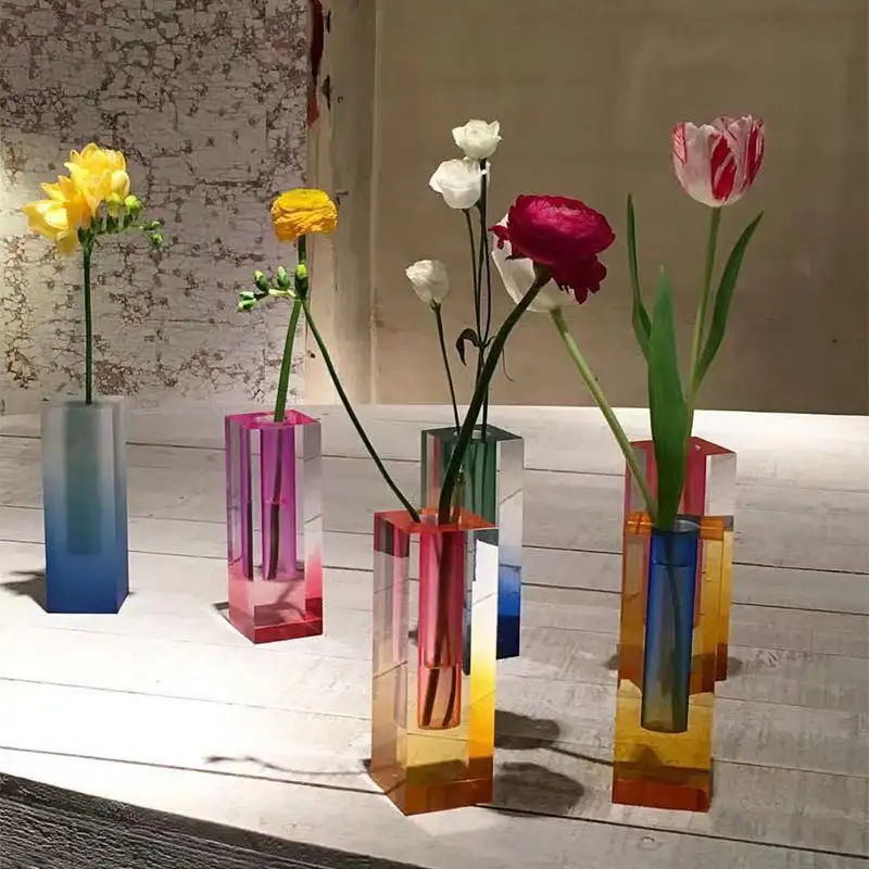 Di lusso di lusso colorato colorato regalo acrilico rettangolare colorato decorazione da tavolo in cristallo acrilico moderno vaso da tavola