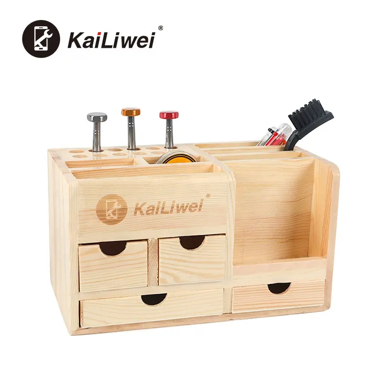 Caixa de armazenamento multifuncional madeira, caixa de madeira para organizar ferramentas de mesa caixa de reparo do telefone celular