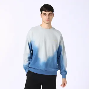 Kualitas Mewah pria 100% katun handuk kosong cuci Tie-Dye kebesaran Fit Logo cetak kustom hoodie & Sweatshirt pria