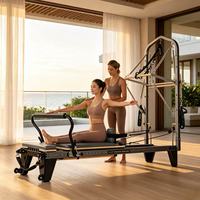 Hitam untuk Half Tower Aluminum Pilates Reformer dengan Ladder Barrel Mesin Pilates Portabel untuk Rumah & Studio Komersial Ringan