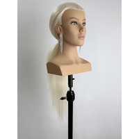 Manekin rambut wanita Eropa 70 cm 200g, rambut Yak, MOQ 1, untuk latihan blow dry, pewarnaan, dan pengeritingan rambut.
